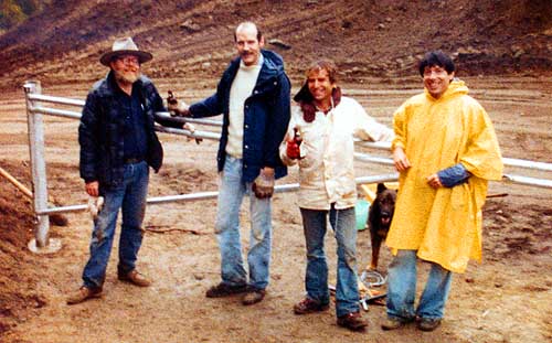 Proud Erectors of Mike's Silver Gate: L to R: Yours Truly, Jim Sharp, Sidney Copilow, and our friend Barry Jablon